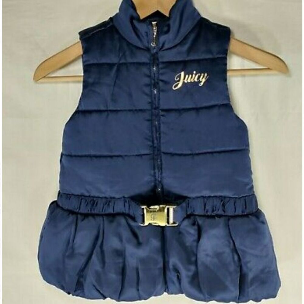 Juicy Couture Girls Zipper Puffer Vest Jacket Navy Blue Gold 24 Months EUC